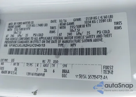 2017 Ford Escape Titanium from USA, damaged, VIN 1FMCU0J92HUC04815